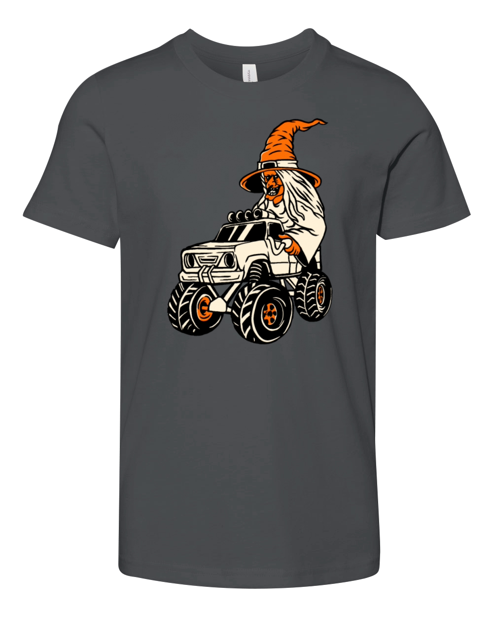 Vintage Halloween Witch Driving a Monster Hot Rod Youth Unisex Jersey Tee