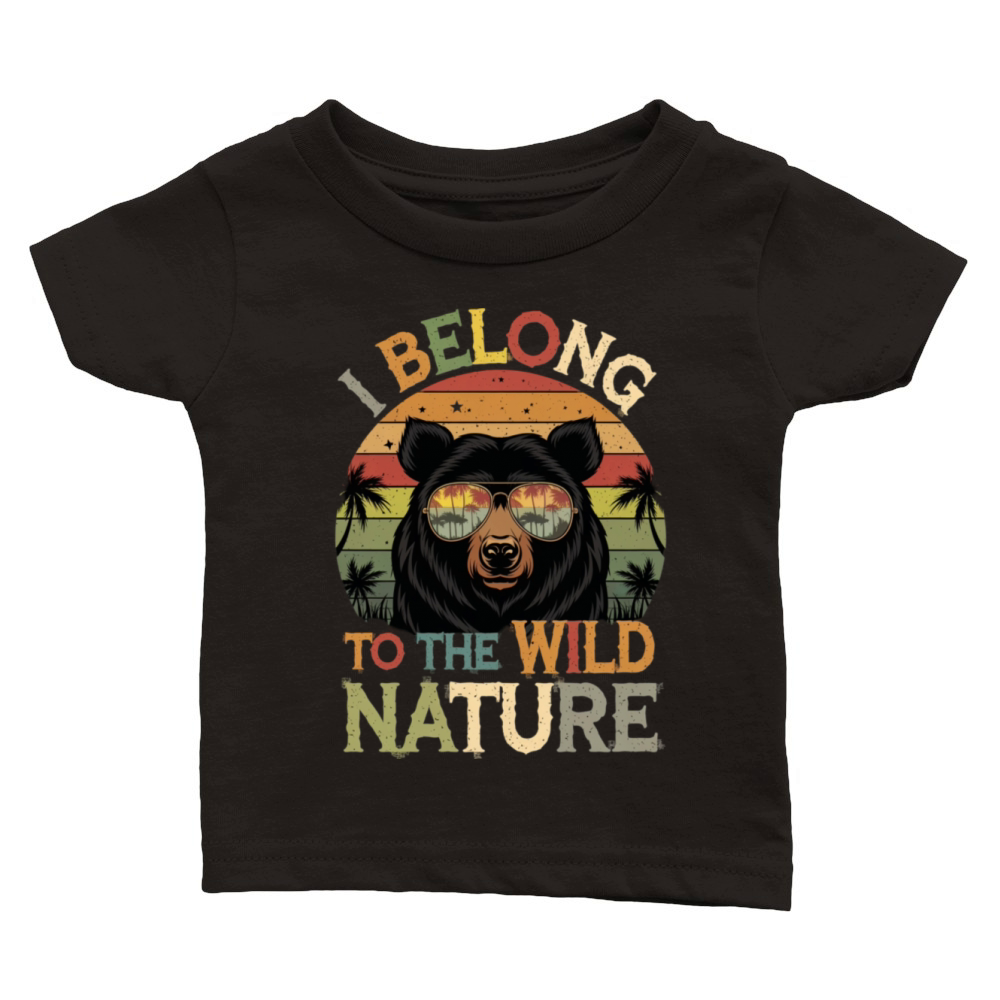 Retro Wild Nature Bear with Sunglasses Classic Baby Crewneck T-shirt