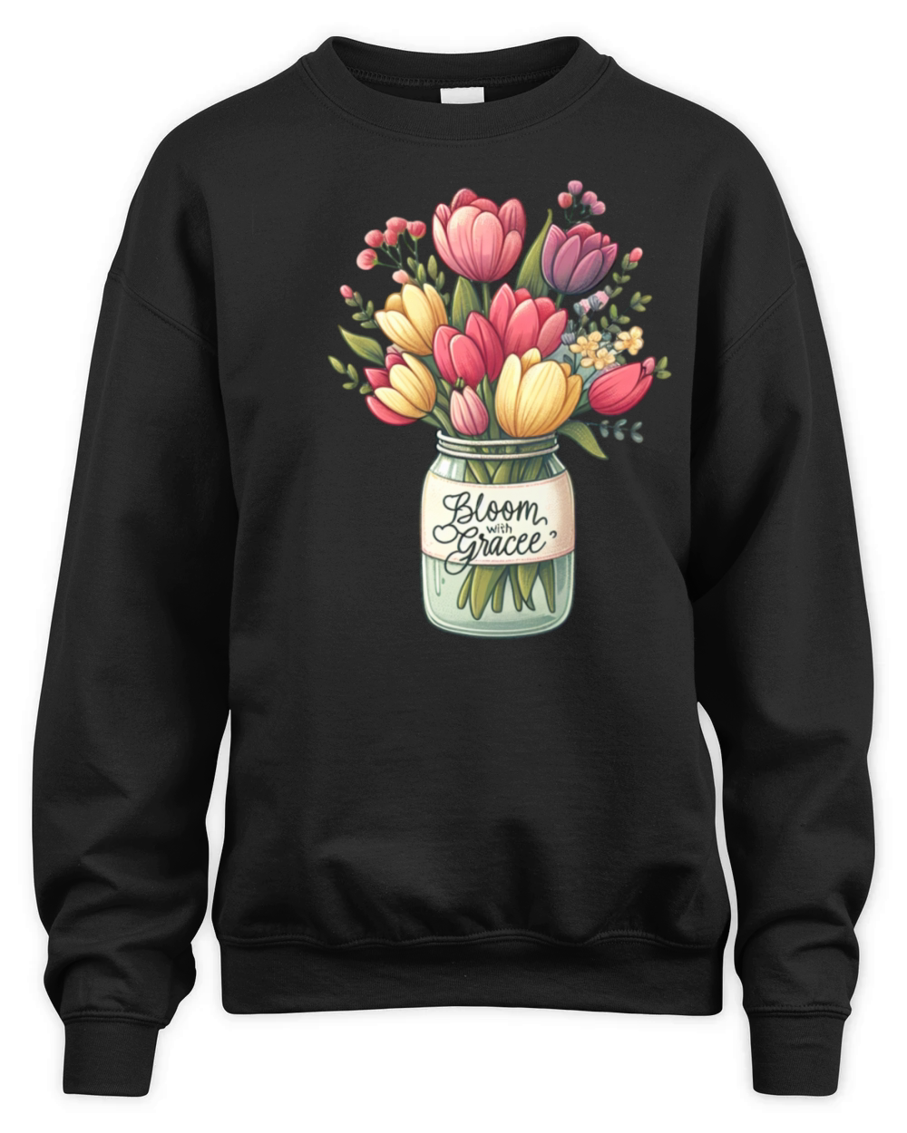Tulip Bouquet in a Mason Jar - Vintage tulip Unisex Premium Crewneck Sweatshirt