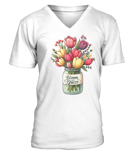 Tulip Bouquet in a Mason Jar - Vintage tulip V-Neck T-shirt
