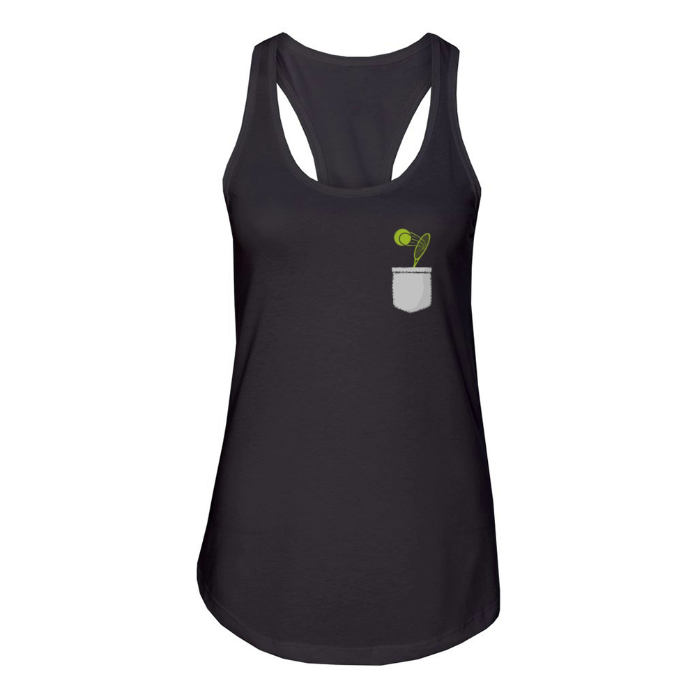 Funny Tennis Player Racket Pocket Women's Racerback Tank