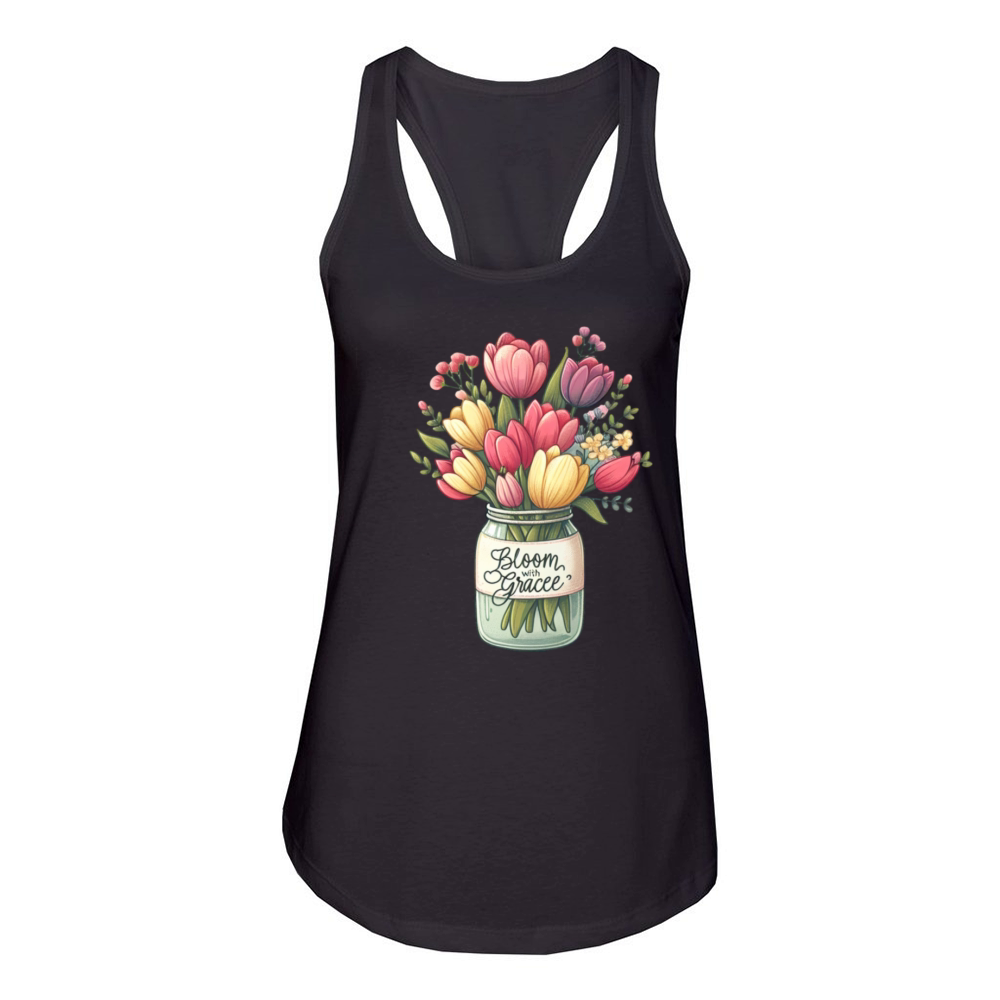 Tulip Bouquet in a Mason Jar - Vintage tulip Women's Racerback Tank