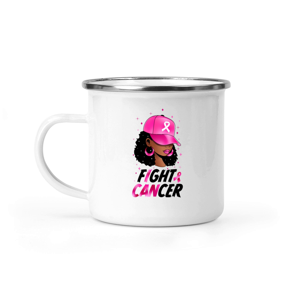 In October We Wear Pink Black Woman Breast Cancer Camping Mug