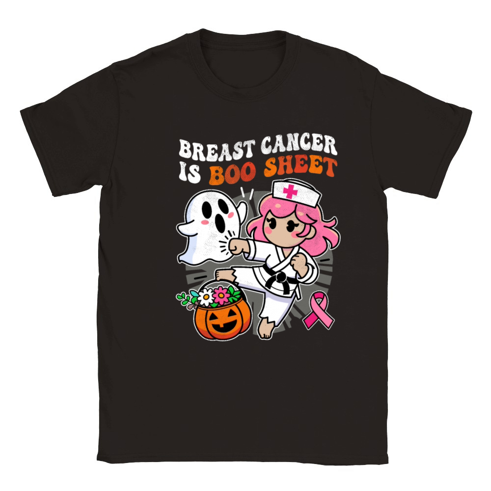 Nurse Breast Cancer Ghost Halloween Awareness Classic Kids Crewneck T-shirt