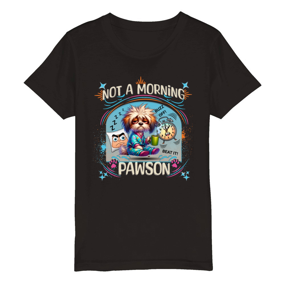 NOT A MORNING PAWSON Dog Design Organic Kids Crewneck T-shirt