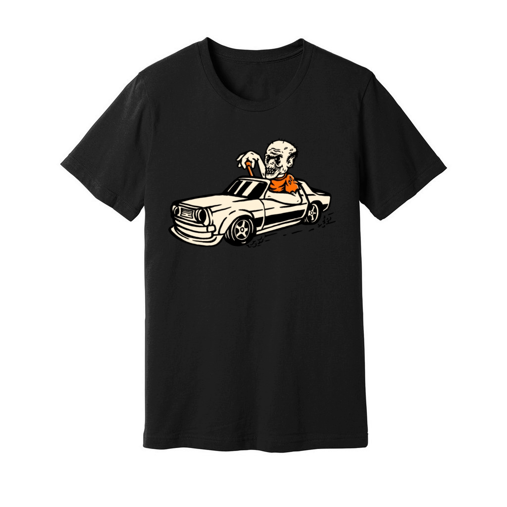 Vintage Halloween Hot Rod Car with Zombie Driver Unisex Jersey Tee