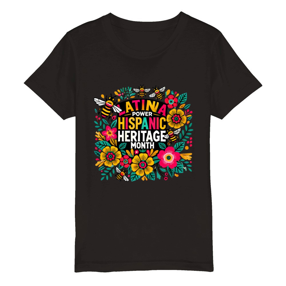 Latina floral girl power Hispanic Heritage month Organic Kids Crewneck T-shirt