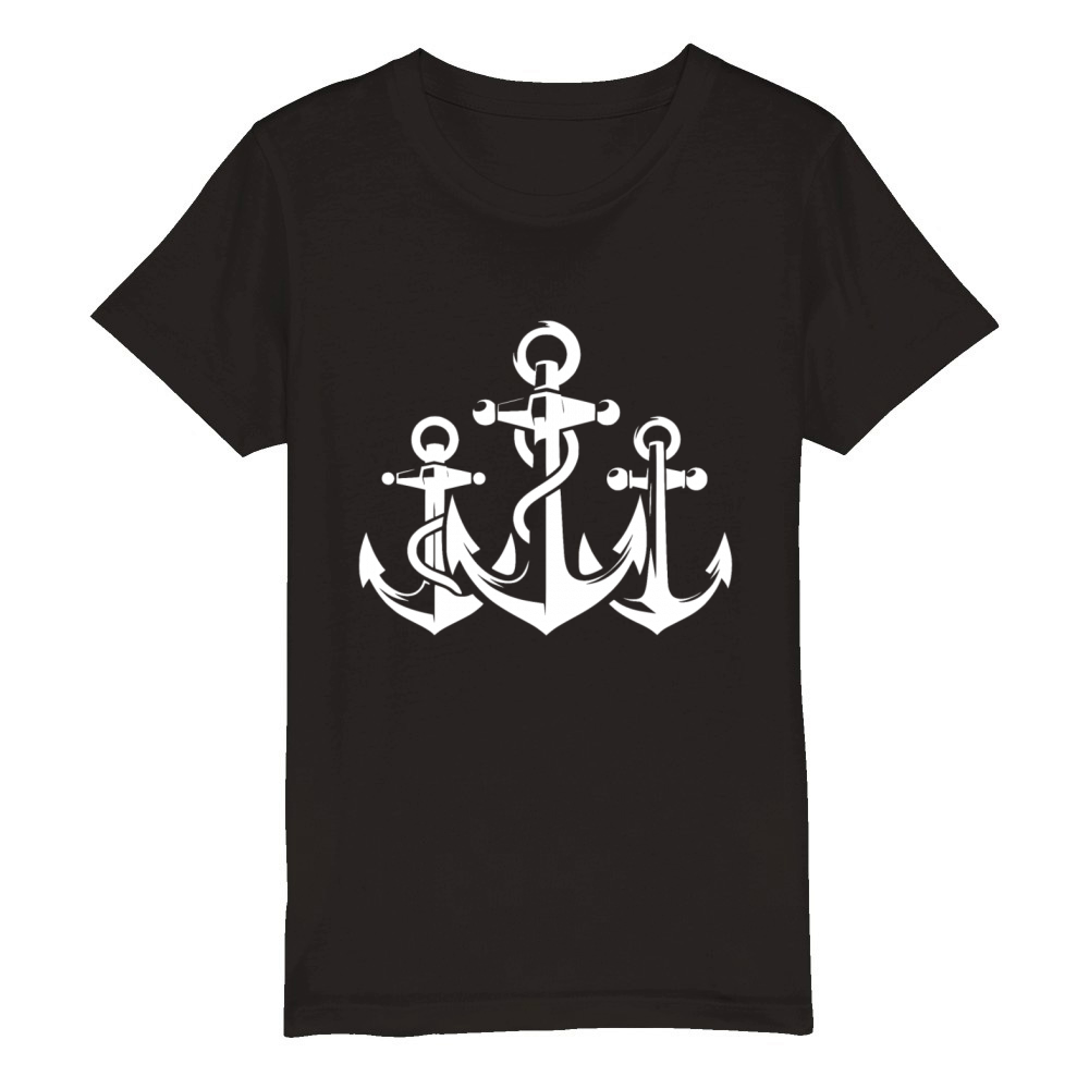 Three Anchors With Rope Rope Around The Iron Organic Kids Crewneck T-shirt