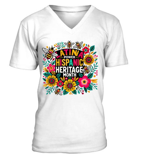 Latina floral girl power Hispanic Heritage month V-Neck T-shirt