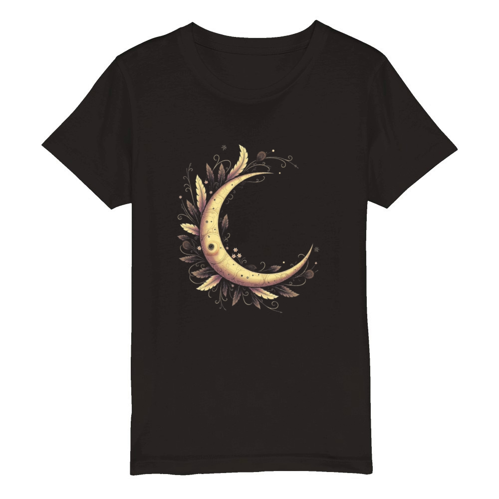 Ornate Moon Design Organic Kids Crewneck T-shirt