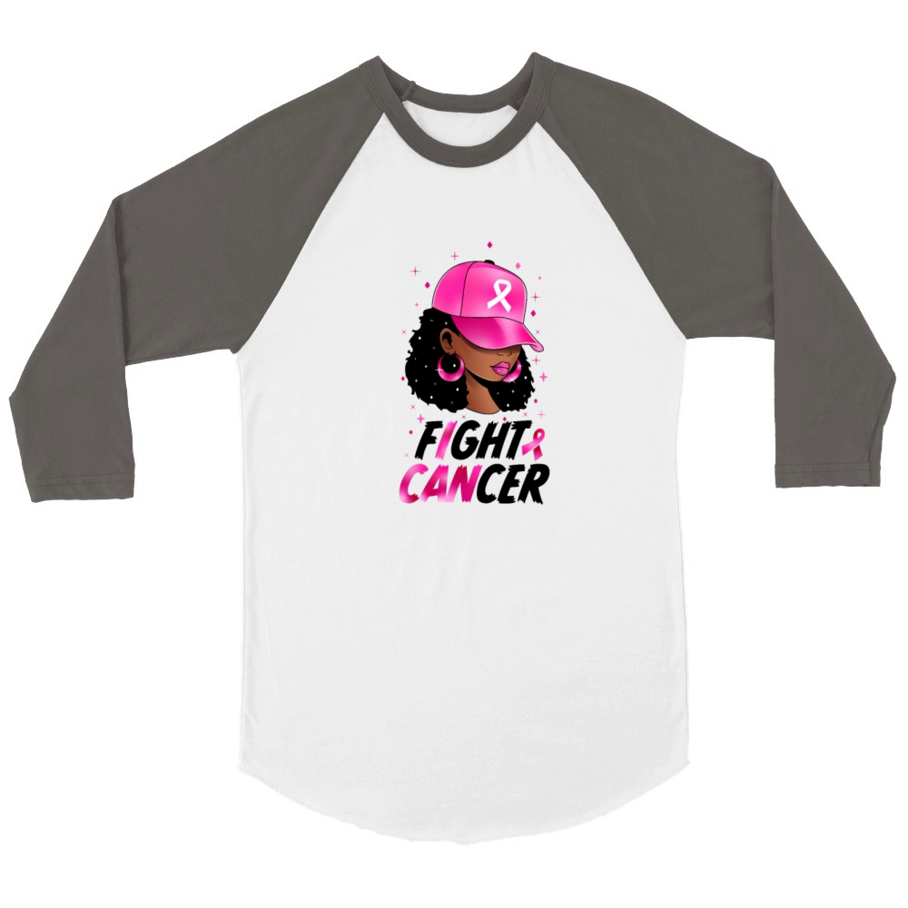 In October We Wear Pink Black Woman Breast Cancer Unisex ¾ sleeve Raglan T-shirt