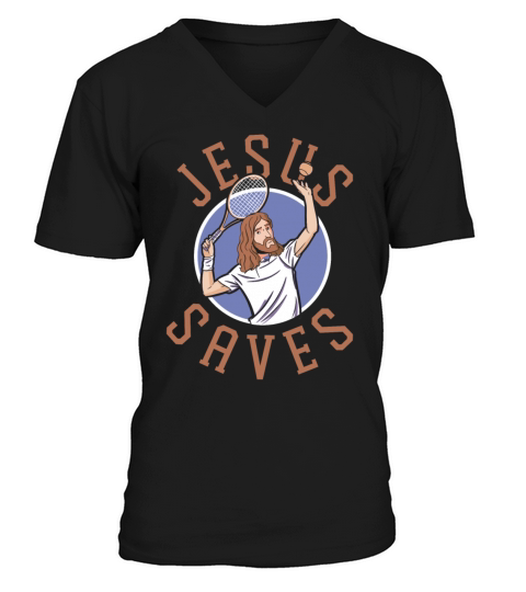 Funny Tennis Player Racket Jesus V-Neck T-shirt