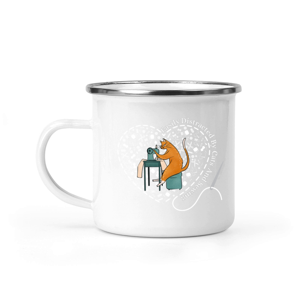 Easily Distracted By Cats And Sewing - seamstress Camping Mug