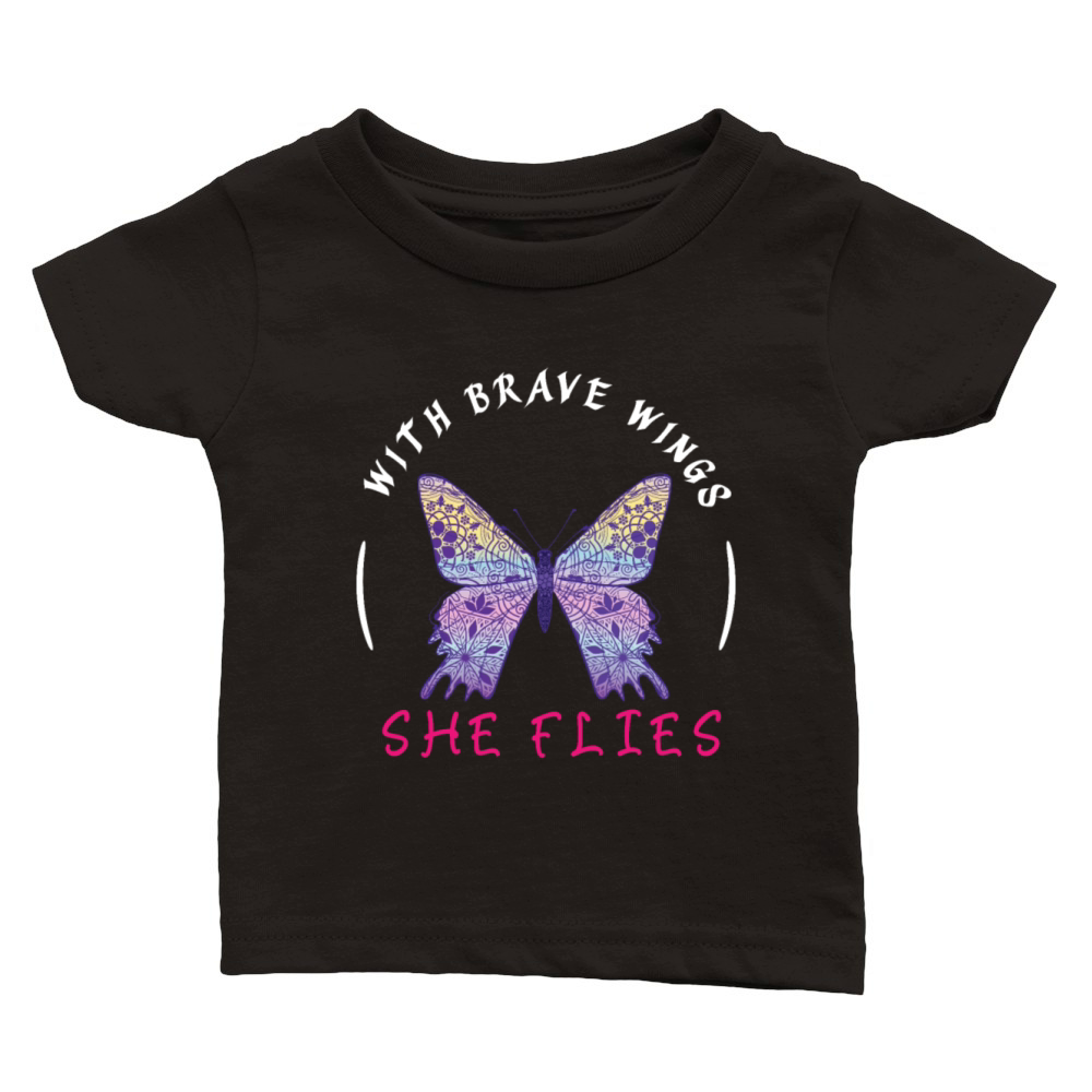 Purple Butterfly Tee With Brave Wings She Flies T Classic Baby Crewneck T-shirt