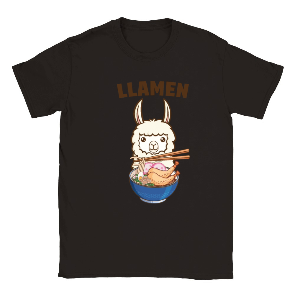 Funny Llamen Cute Llama Eating Ramen Lover Vintage Classic Kids Crewneck T-shirt