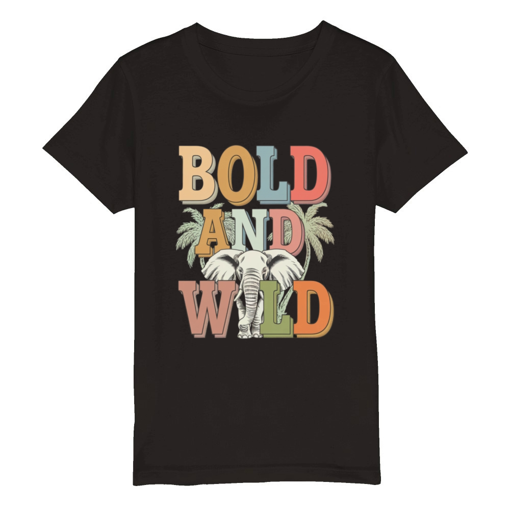 Bold and Wild Retro Elephant Organic Kids Crewneck T-shirt