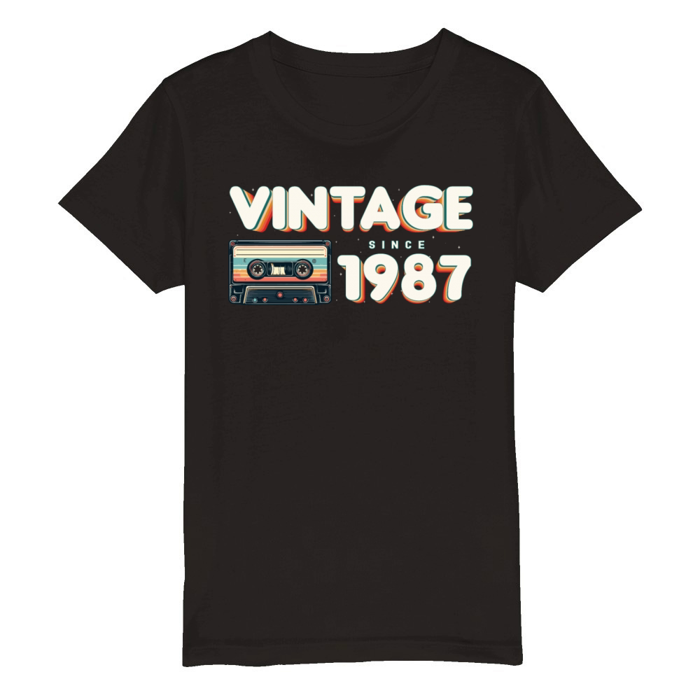 Retro Vintage 1987 Nostalgic Birthday Men Women Organic Kids Crewneck T-shirt