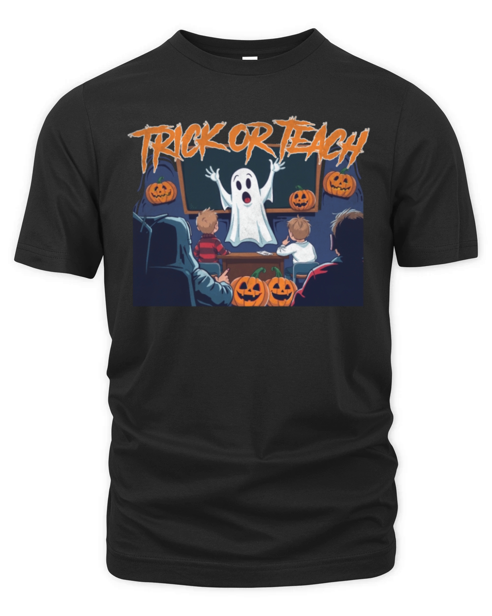 Trick or Teach for Teachers Halloween Vintage Ghos Organic Unisex T-shirt