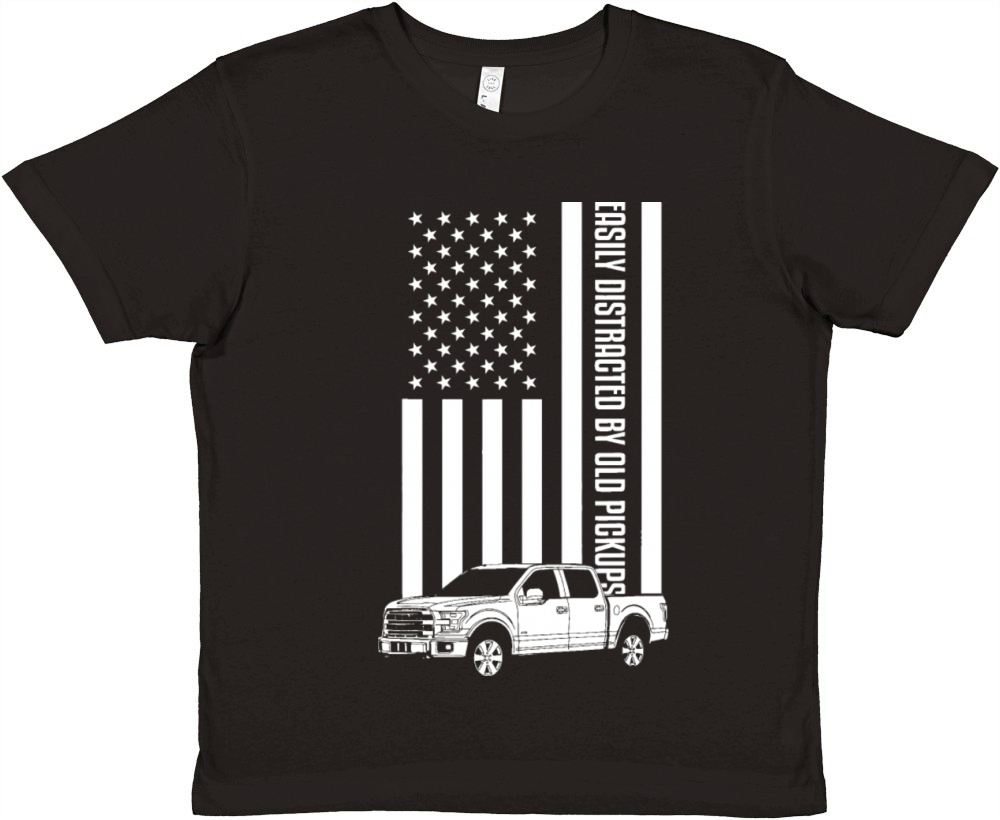 Easily Distracted By Old Pickup Trucks USA Flag Premium Kids Crewneck T-shirt