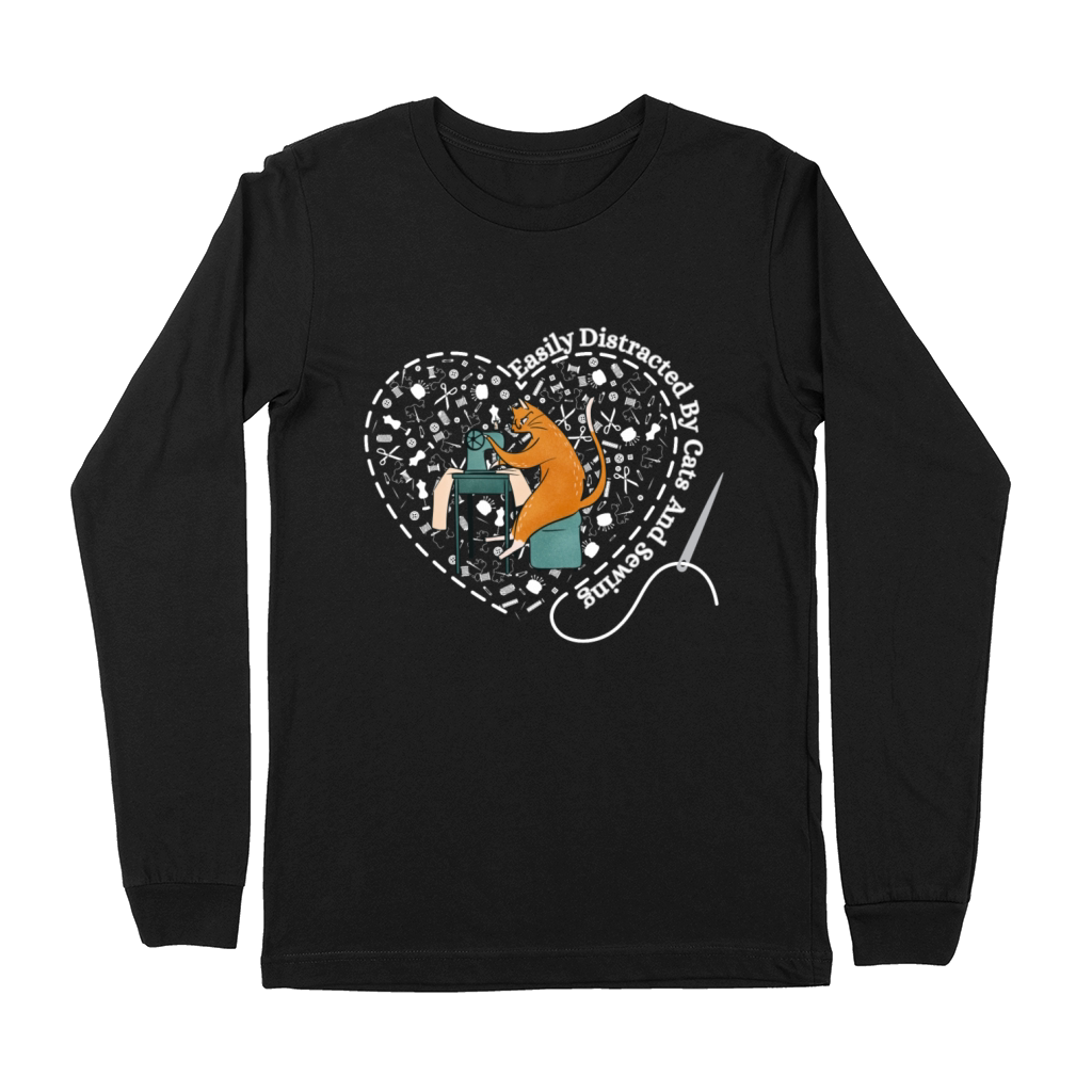Easily Distracted By Cats And Sewing - seamstress Premium Long Sleeve