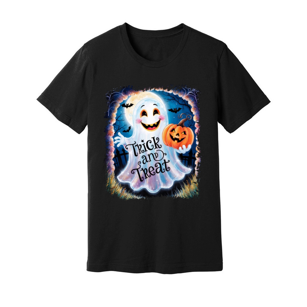 Trick and Treat halloween ghost funny Unisex Jersey Tee