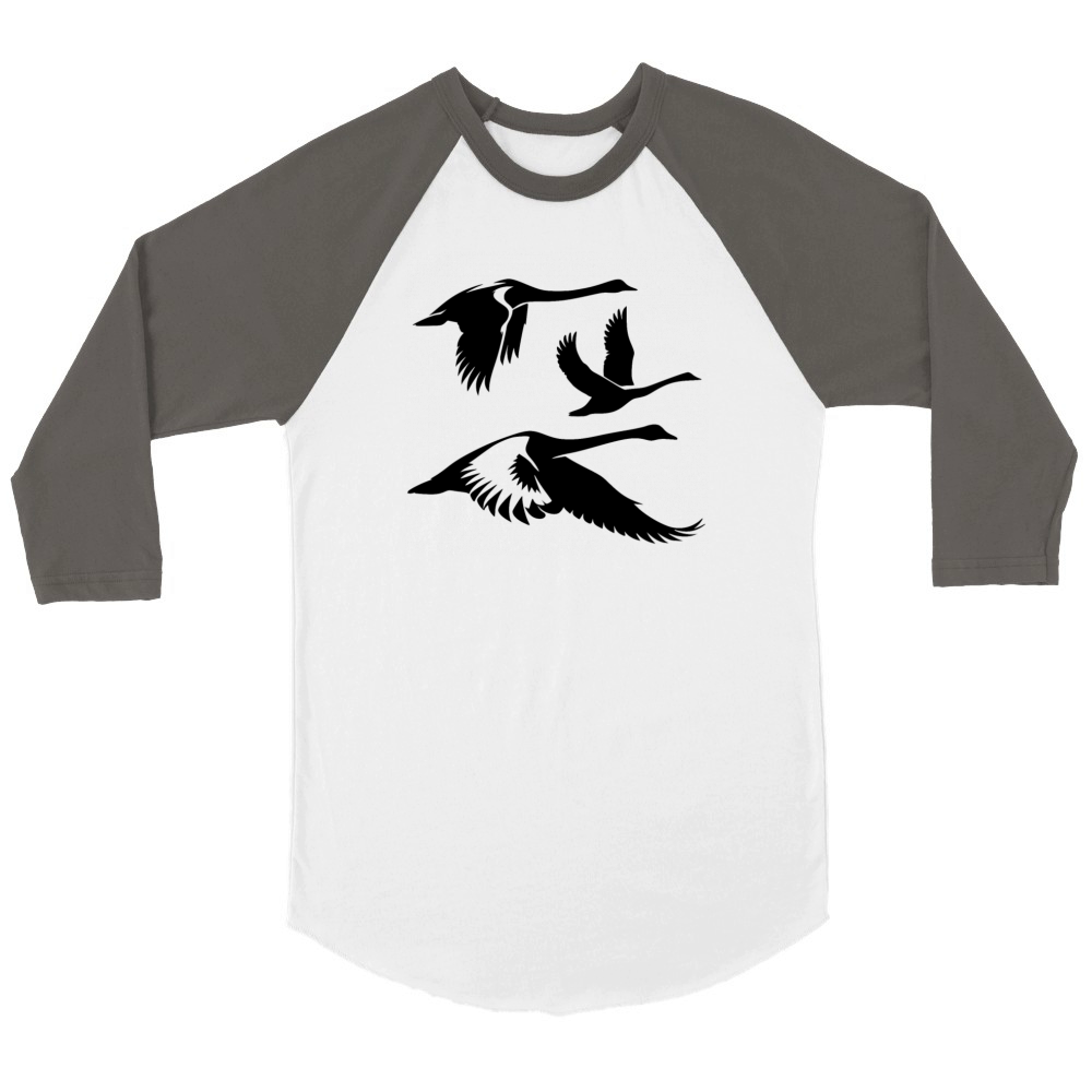 Flying Whooper Swans Group Unisex ¾ sleeve Raglan T-shirt