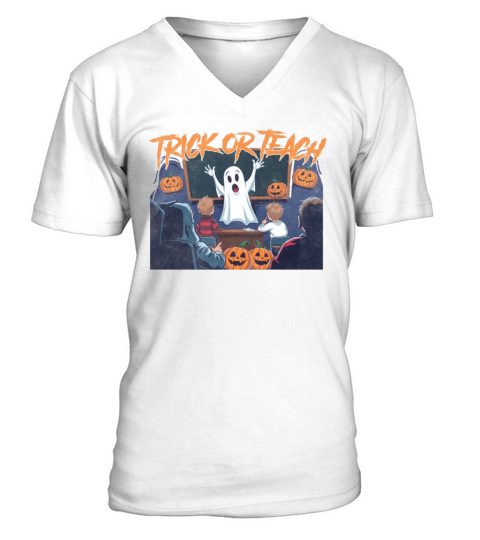 Trick or Teach for Teachers Halloween Vintage Ghos V-Neck T-shirt