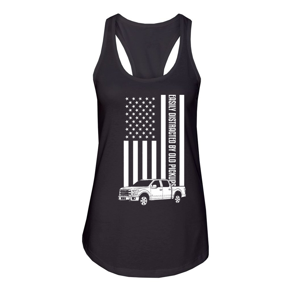 Easily Distracted By Old Pickup Trucks USA Flag Women's Racerback Tank