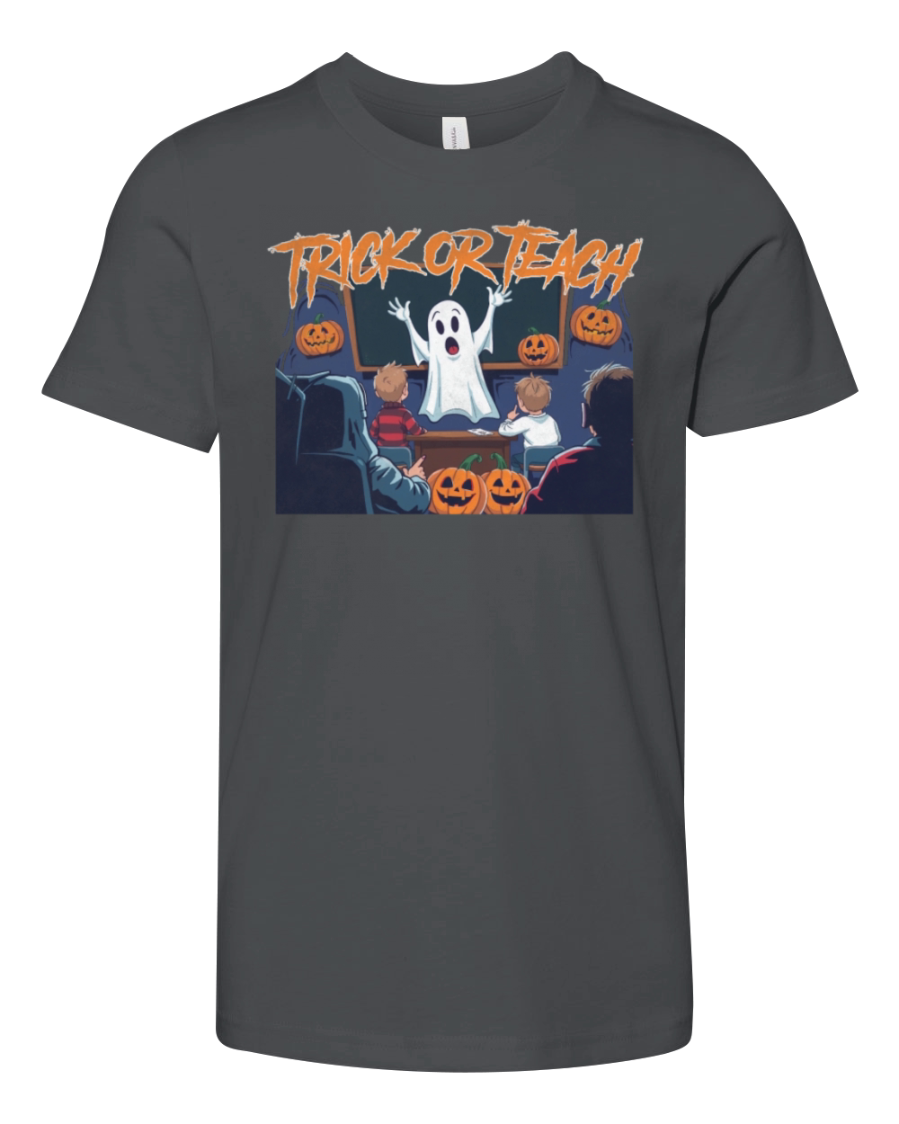 Trick or Teach for Teachers Halloween Vintage Ghos Youth Unisex Jersey Tee