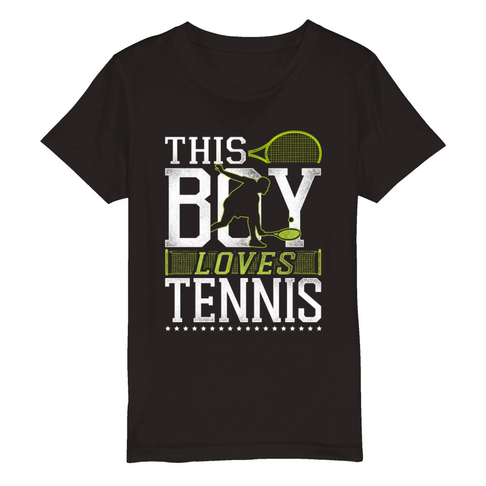 Funny Tennis Player Racket Boy Organic Kids Crewneck T-shirt
