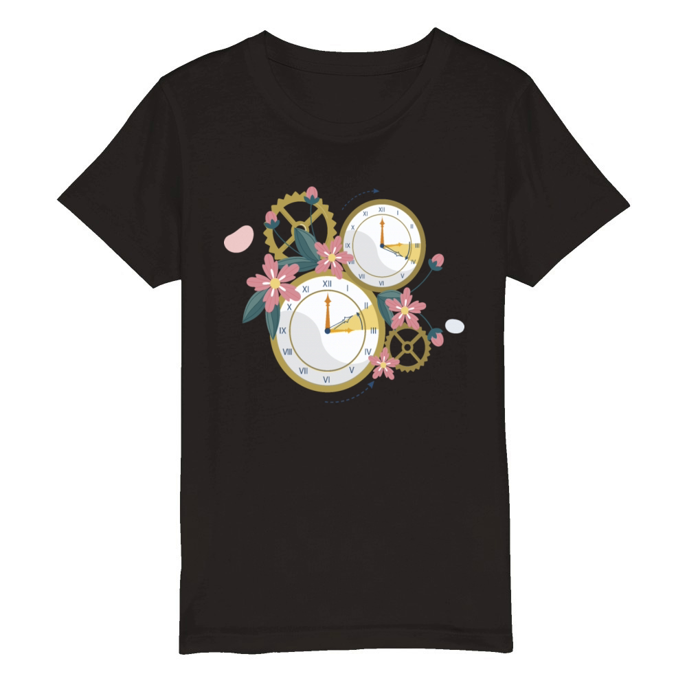 Tick Tock Floral Organic Kids Crewneck T-shirt