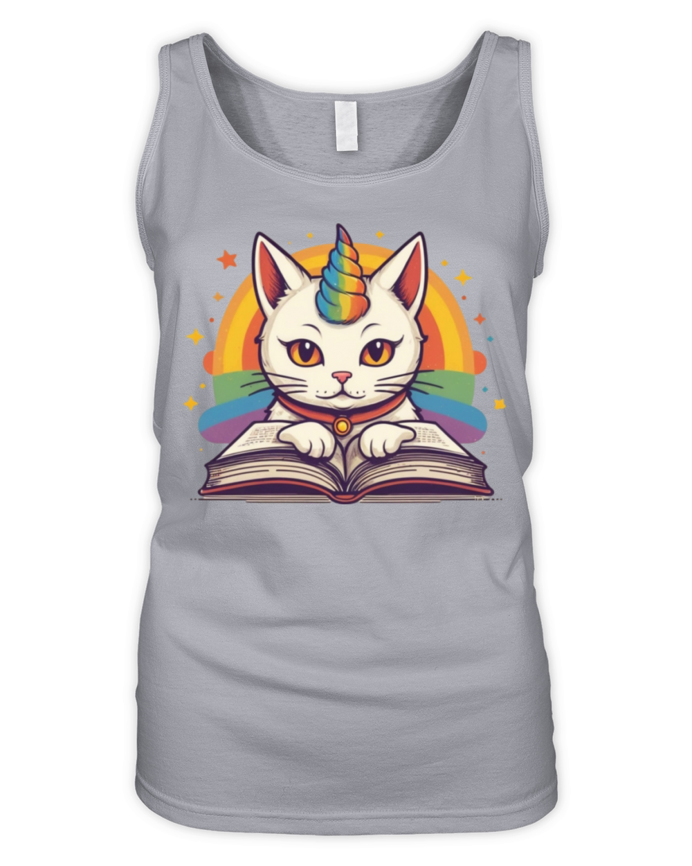 Retro Doodle Cat with Rainbow Horns - Reading Time Organic Women's Tank Top