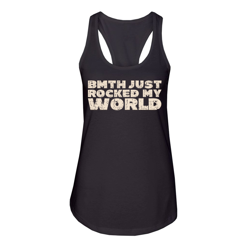 BMTH Just Rocked My World Grunge Text Design Women's Racerback Tank