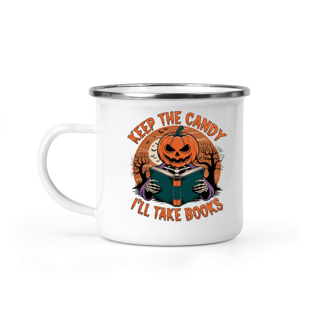 Vintage Halloween Pumpkin Skeleton Book Lover Camping Mug
