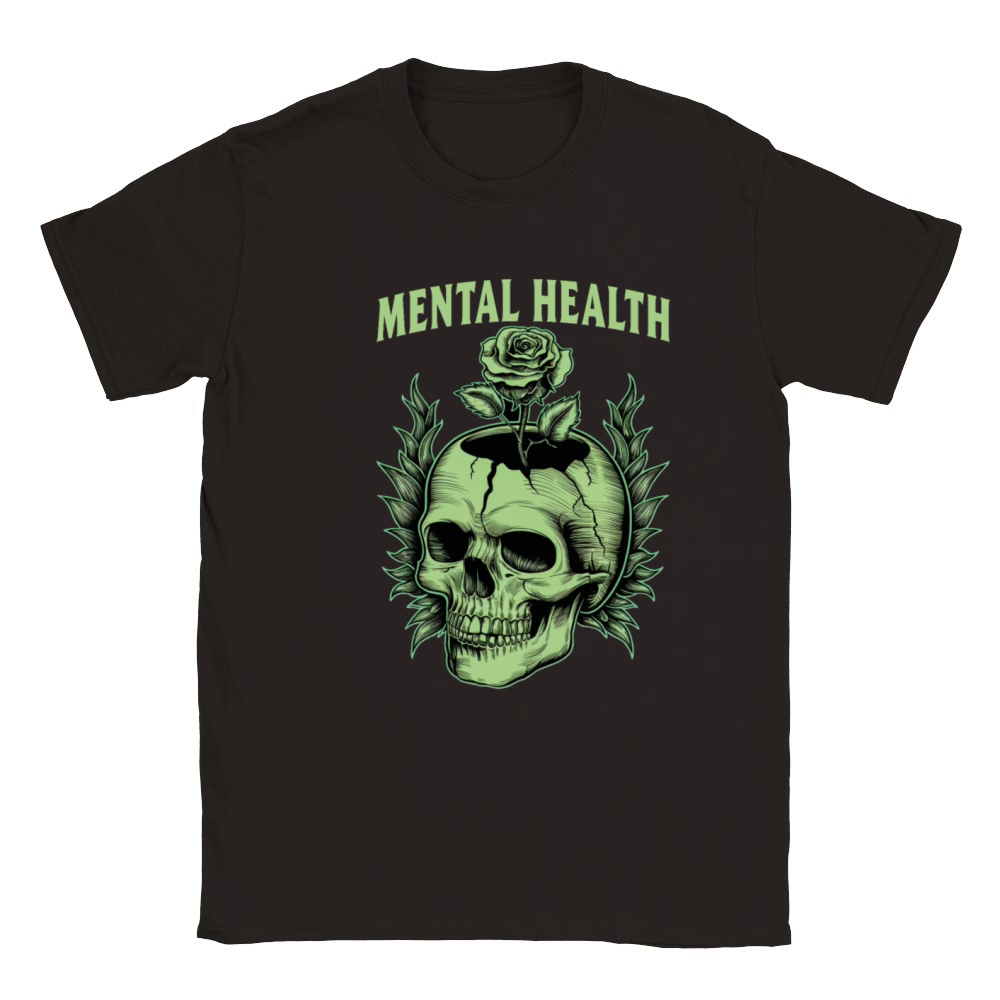Mental Health Awareness Month Green Skull Classic Kids Crewneck T-shirt