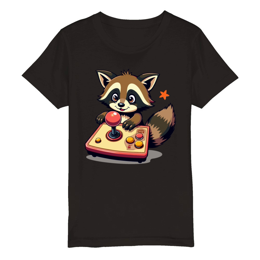 Retro Gaming Raccoon Organic Kids Crewneck T-shirt