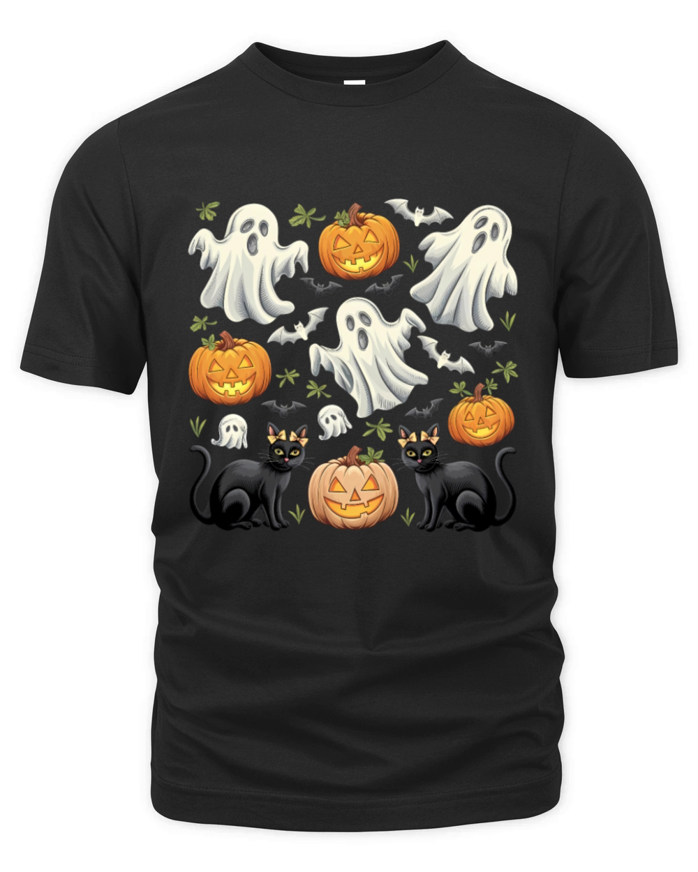 Spooky Ghosts and Pumpkins Halloween Vintage Organic Unisex T-shirt
