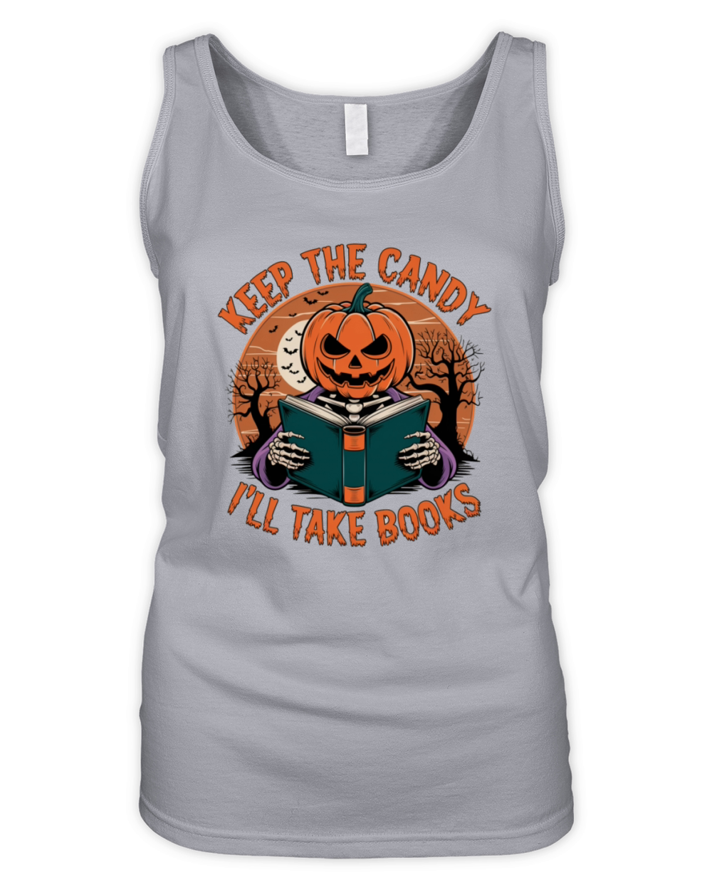 Vintage Halloween Pumpkin Skeleton Book Lover Organic Women's Tank Top