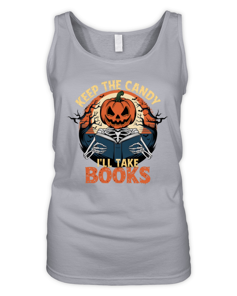 Vintage Halloween Pumpkin Skeleton Book Lover Organic Women's Tank Top