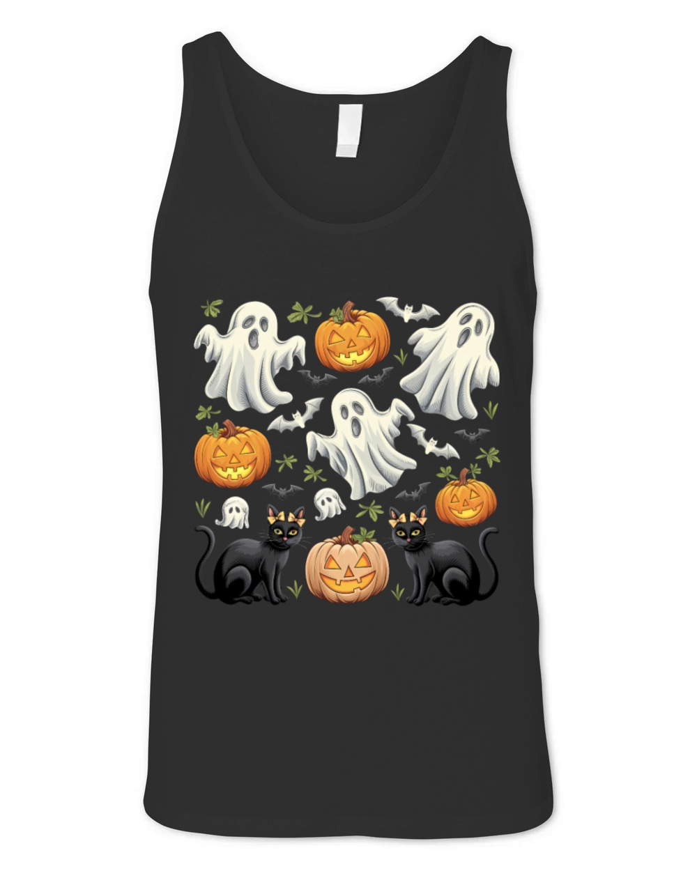 Spooky Ghosts and Pumpkins Halloween Vintage Unisex Jersey Tank