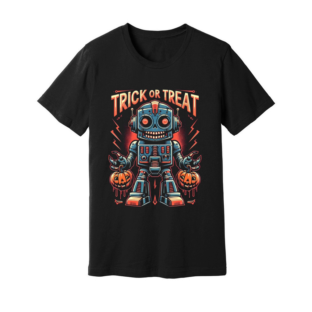 Trick or treat robot Unisex Jersey Tee