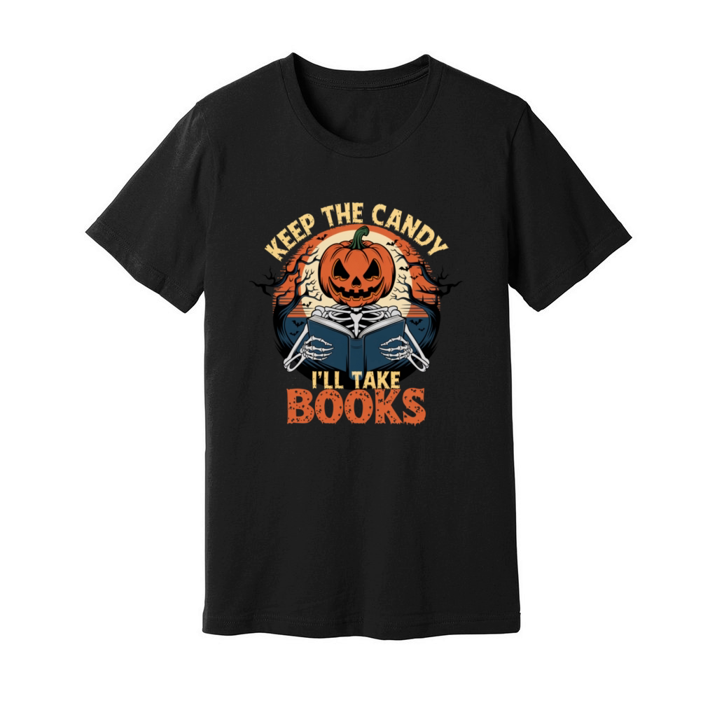 Vintage Halloween Pumpkin Skeleton Book Lover Unisex Jersey Tee