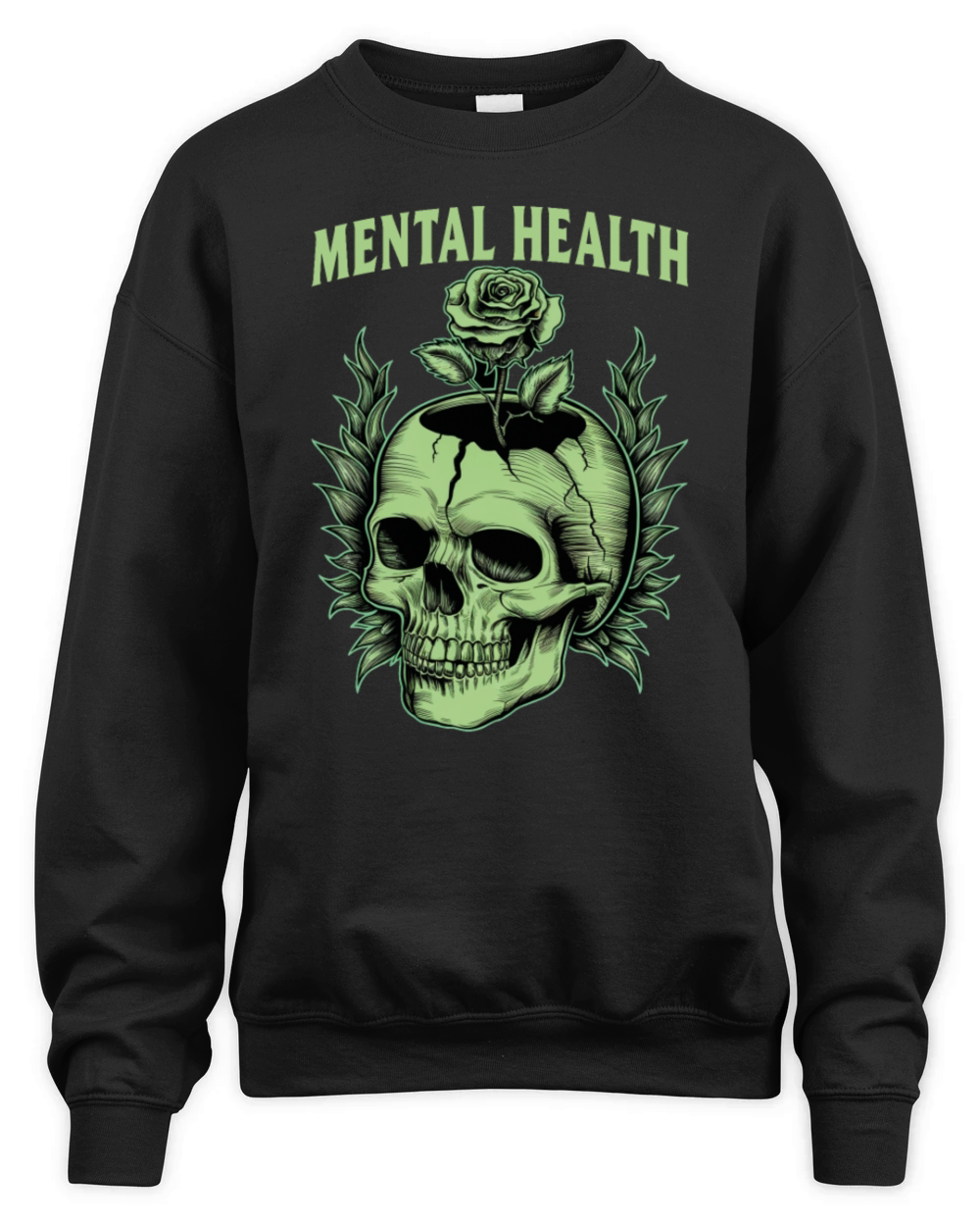 Mental Health Awareness Month Green Skull Unisex Premium Crewneck Sweatshirt