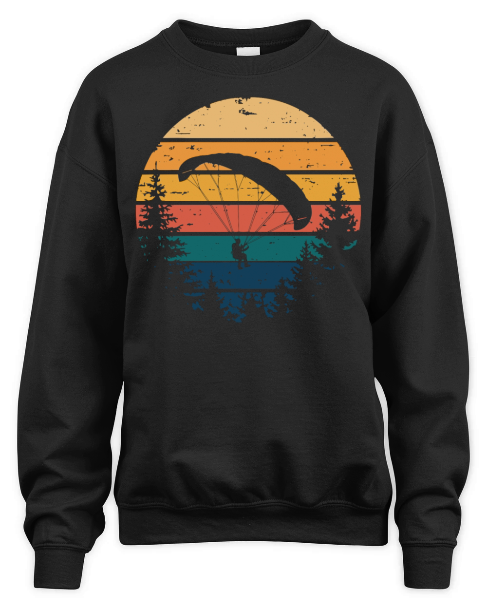 Retro Paragliding Adventure in Forest Sunset Unisex Premium Crewneck Sweatshirt