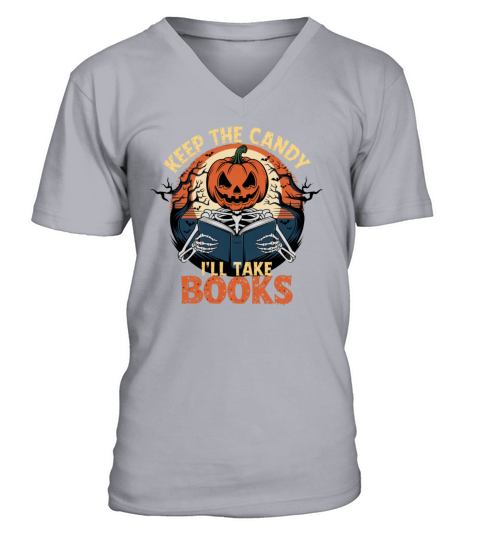 Vintage Halloween Pumpkin Skeleton Book Lover V-Neck T-shirt