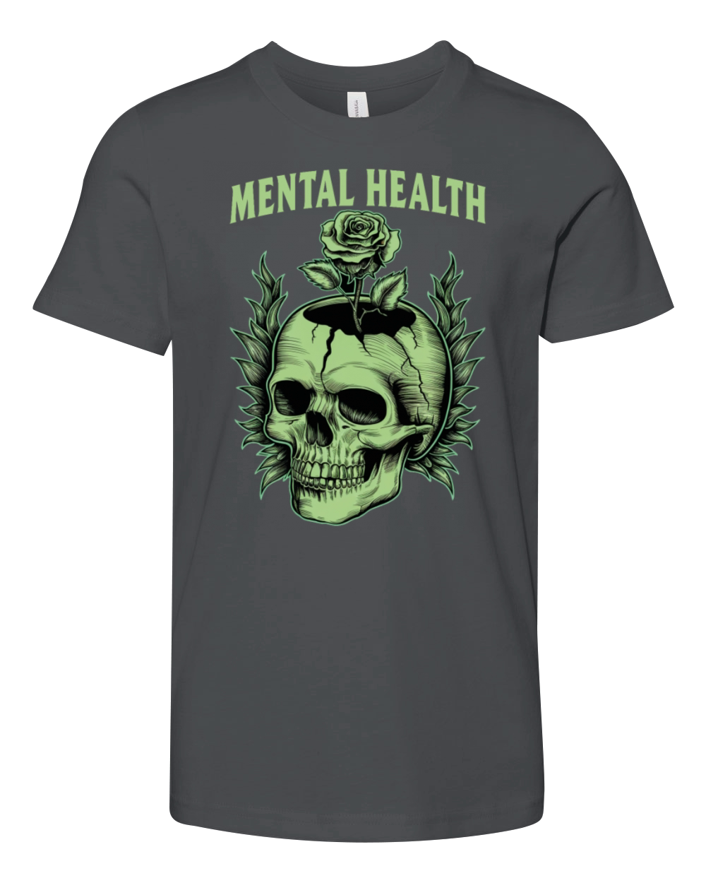 Mental Health Awareness Month Green Skull Youth Unisex Jersey Tee