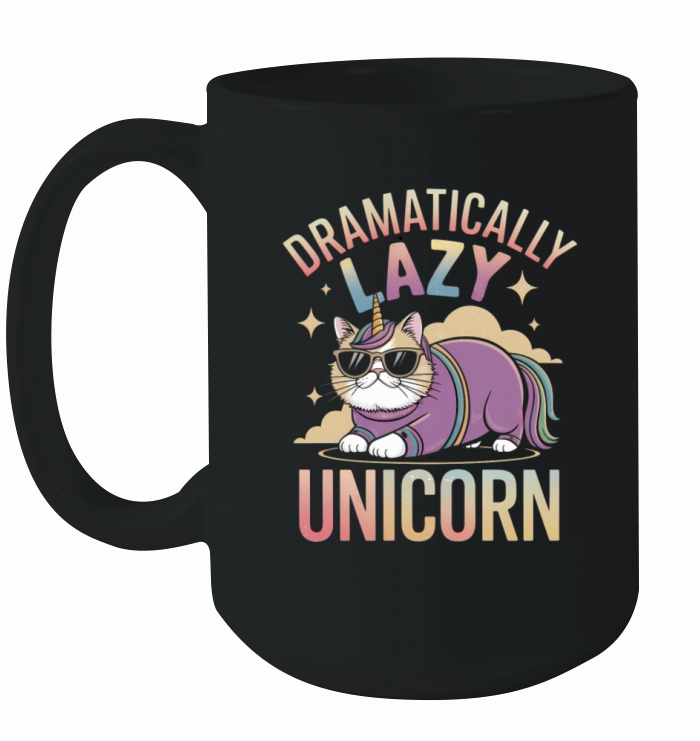 Lazy Unicorn Cat Enjoying Magical Rainbow Days Ceramic Mug