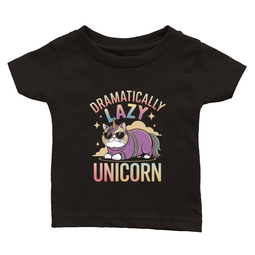 Lazy Unicorn Cat Enjoying Magical Rainbow Days Classic Baby Crewneck T-shirt