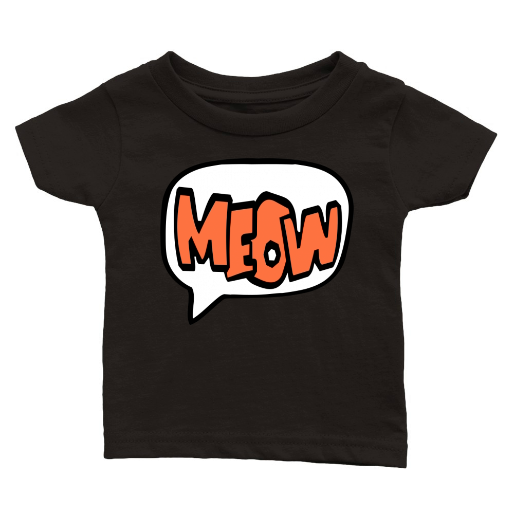 Meow Cat Speech Bubble Cartoon Text Quote Letters Classic Baby Crewneck T-shirt