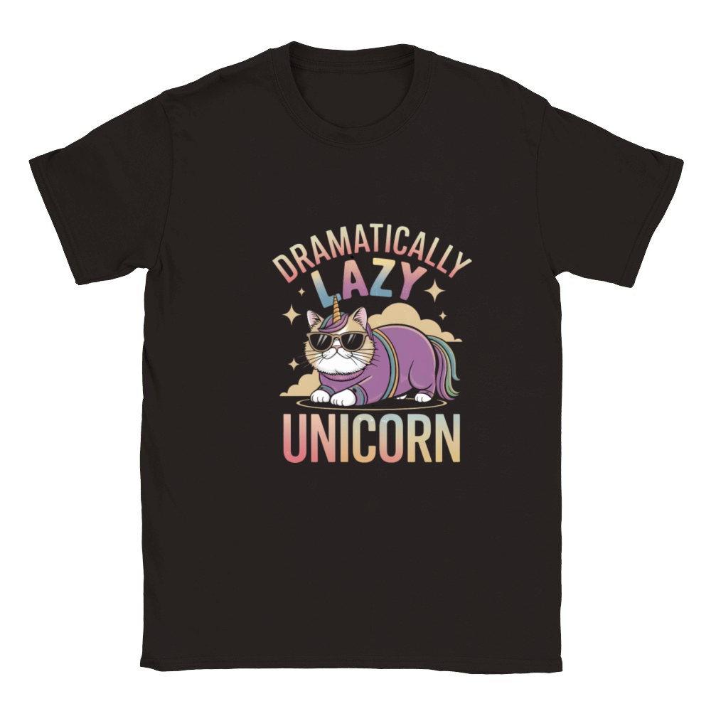 Lazy Unicorn Cat Enjoying Magical Rainbow Days Classic Kids Crewneck T-shirt